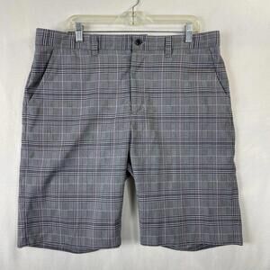 Travis Matthew Shorts Mens 36 Golf Plaid Gray Purple Black Lightweight Stretch